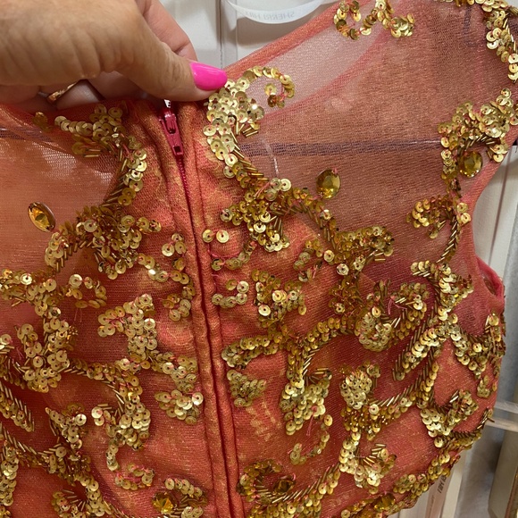 SHERRI HILL 45112 SZ 2 CORAL GOLD 2 PC SKIRT CROP COCKTAIL HOMECOMEING DRESS - Picture 13 of 13